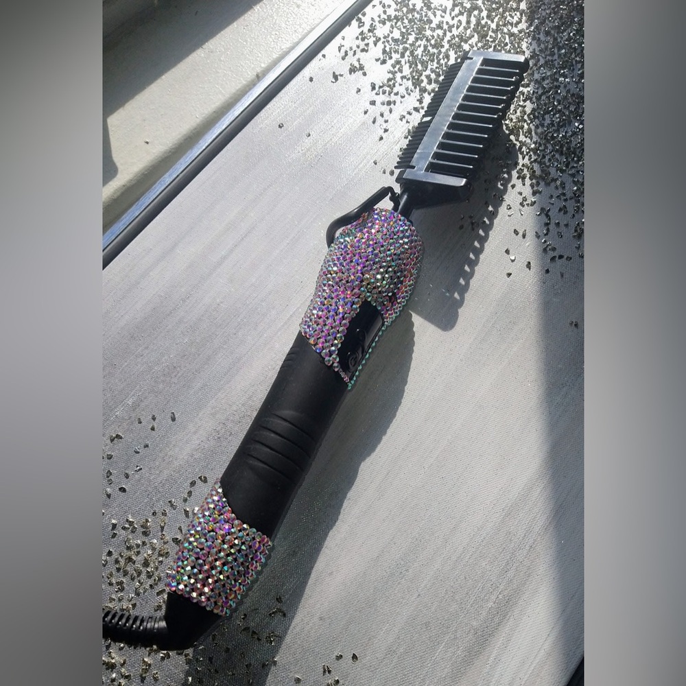 Rhinestone Embellished Hair Styling Hot Combs and flat irons Iridescent Crystal